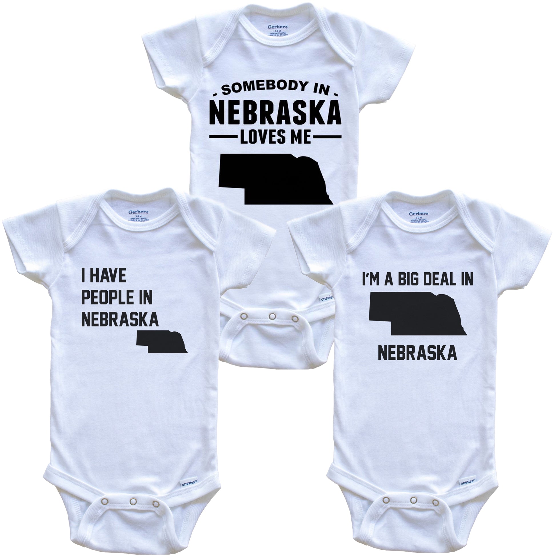Somebody in Nebraska Loves Me Baby Bodysuit Bundle (3 Piece Gift Set)