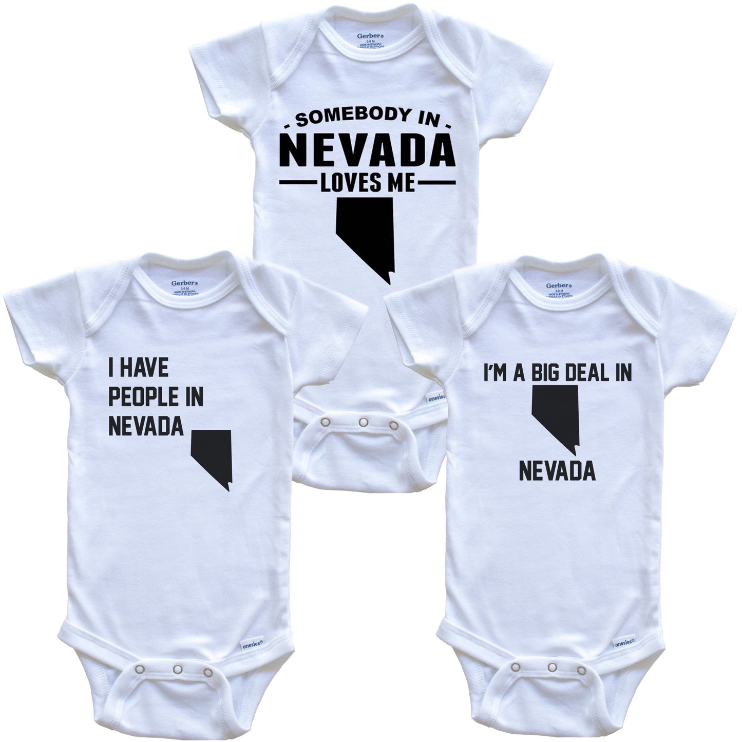 Somebody in Nevada Loves Me Baby Bodysuit Bundle (3 Piece Gift Set)