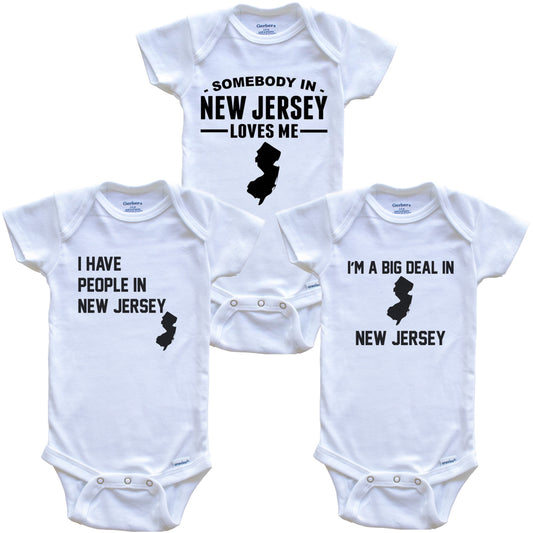 Somebody in New Jersey Loves Me Baby Bodysuit Bundle (3 Piece Gift Set)