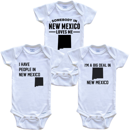 Somebody in New Mexico Loves Me Baby Bodysuit Bundle (3 Piece Gift Set)