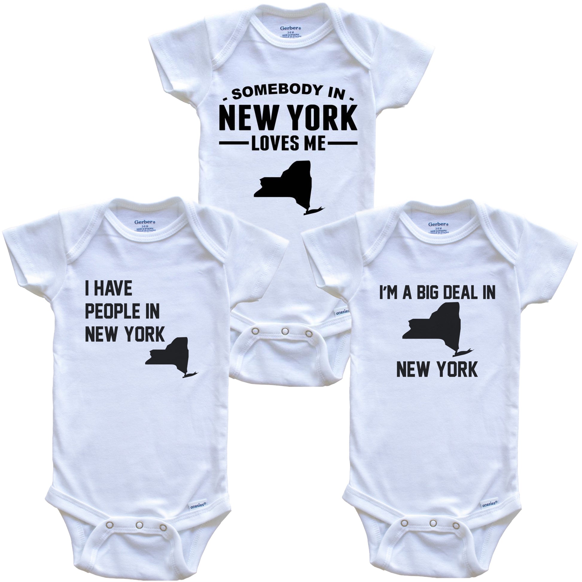Somebody in New York Loves Me Baby Bodysuit Bundle (3 Piece Gift Set)