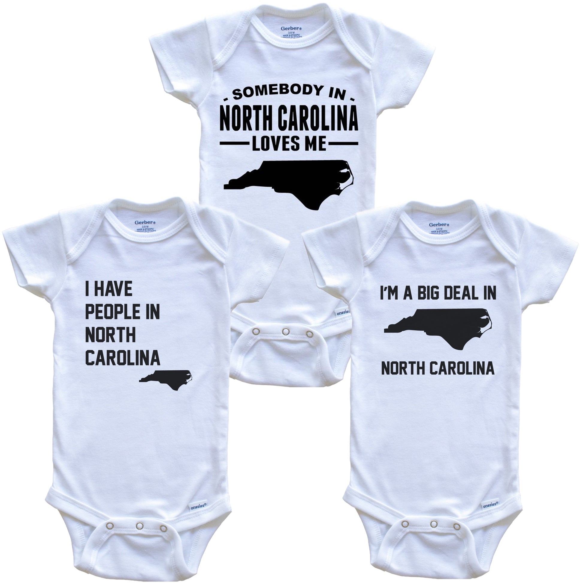 Somebody in North Carolina Loves Me Baby Bodysuit Bundle (3 Piece Gift Set)