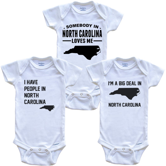 Somebody in North Carolina Loves Me Baby Bodysuit Bundle (3 Piece Gift Set)
