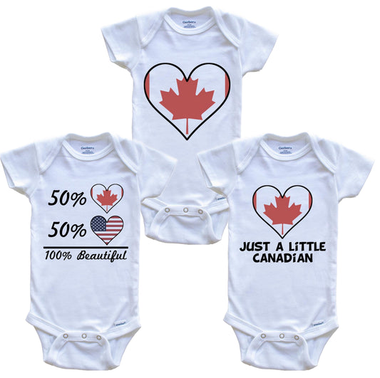 Canadian American Heart Flag Baby Bodysuit Bundle (3 Piece Set)