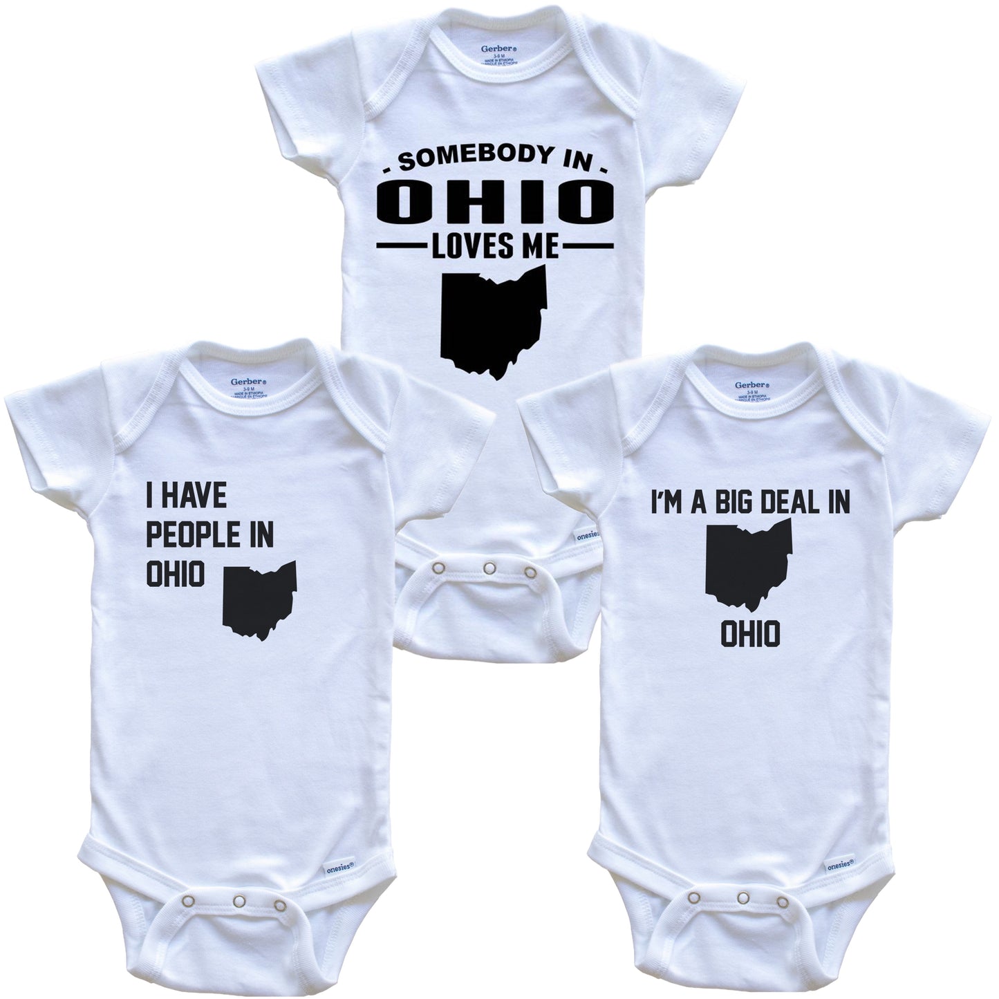 Somebody in Ohio Loves Me Baby Bodysuit Bundle (3 Piece Gift Set)