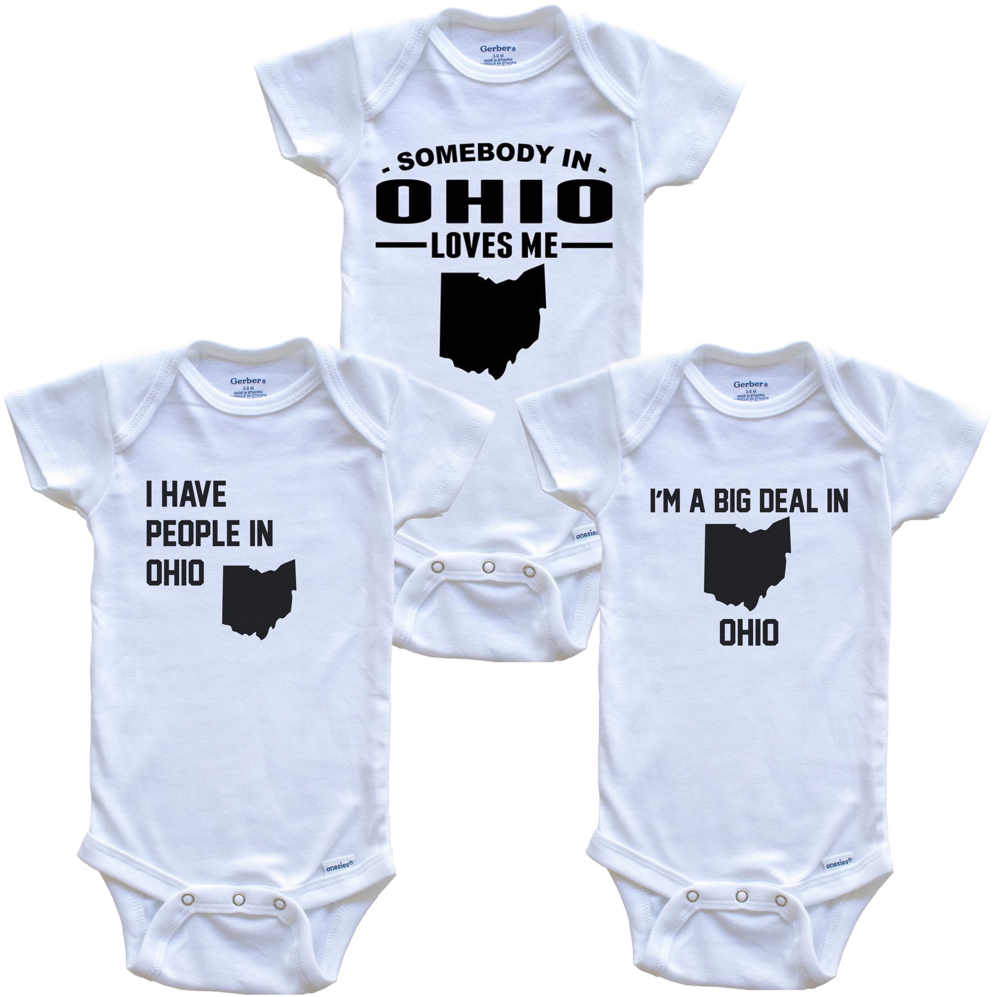 Somebody in Ohio Loves Me Baby Bodysuit Bundle (3 Piece Gift Set)
