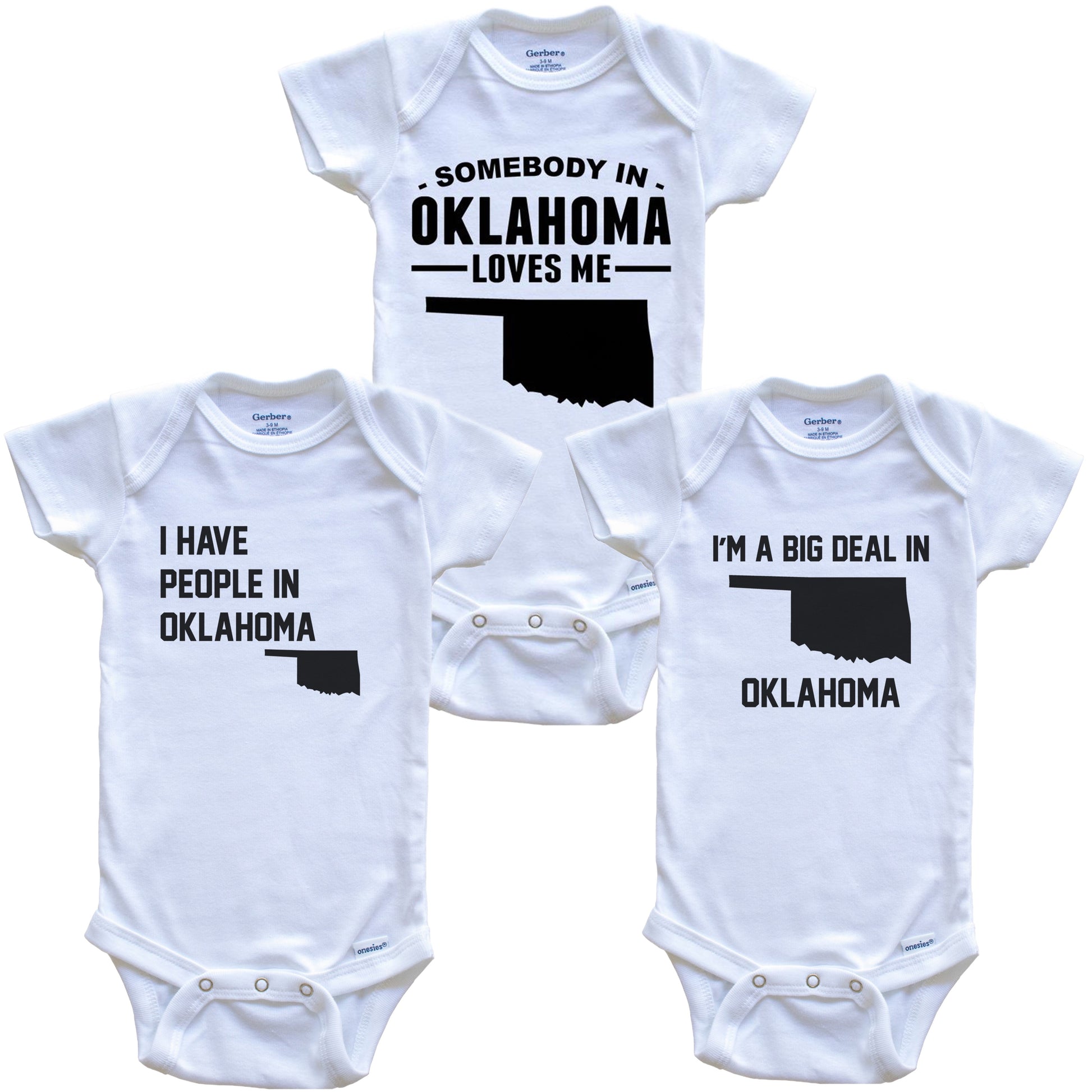 Somebody in Oklahoma Loves Me Baby Bodysuit Bundle (3 Piece Gift Set)