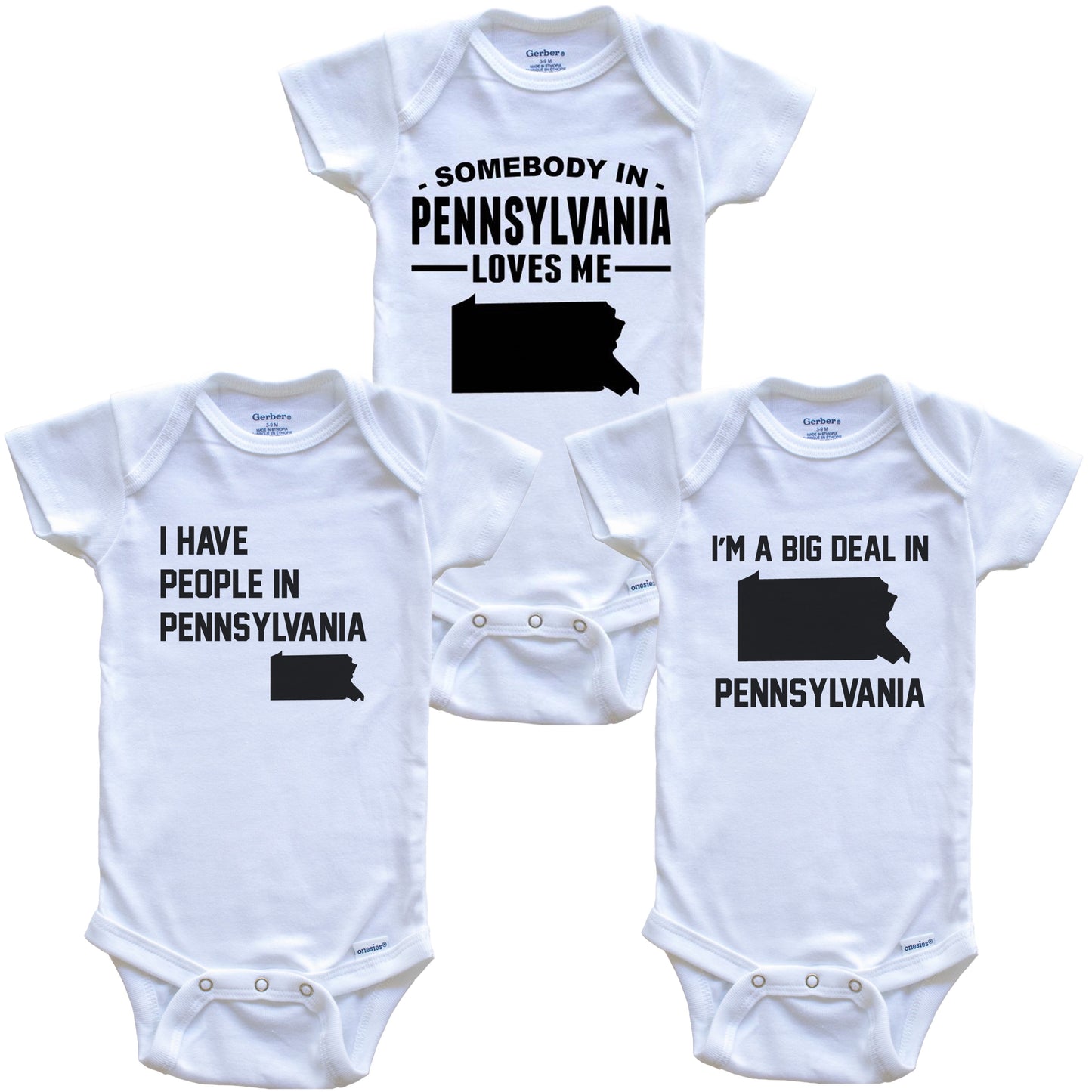 Somebody in Pennsylvania Loves Me Baby Bodysuit Bundle (3 Piece Gift Set)