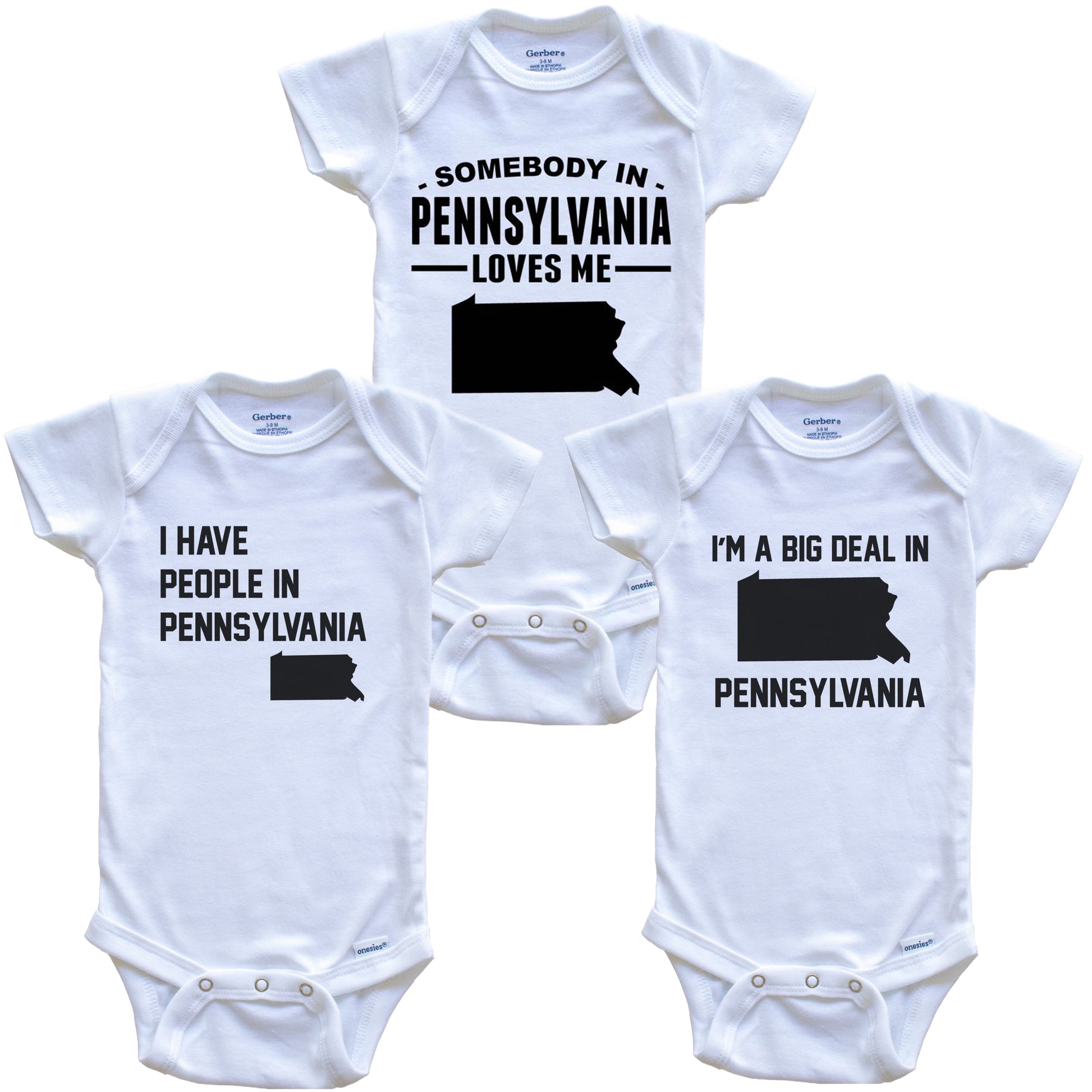 Somebody in Pennsylvania Loves Me Baby Bodysuit Bundle (3 Piece Gift Set)