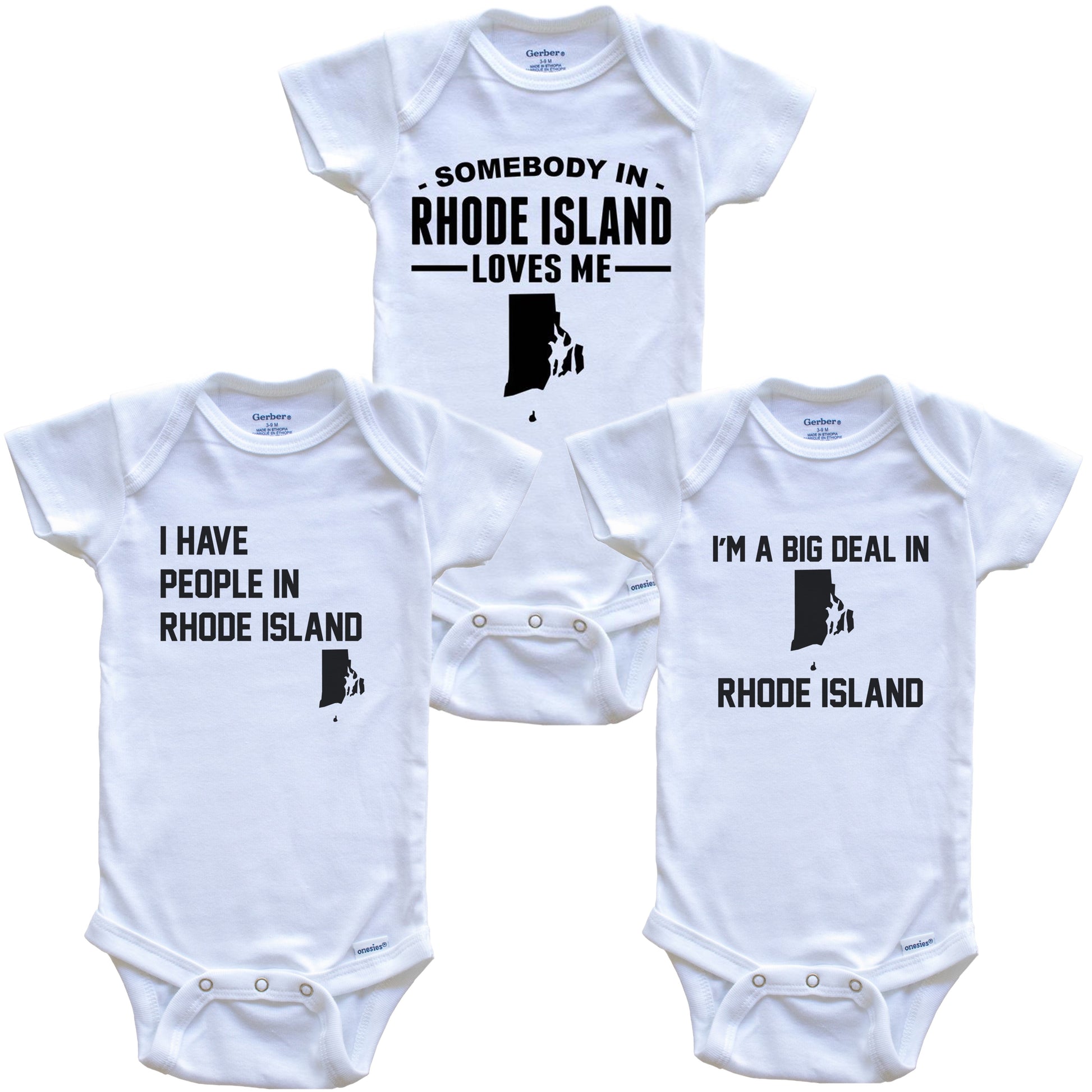 Somebody in Rhode Island Loves Me Baby Bodysuit Bundle (3 Piece Gift Set)