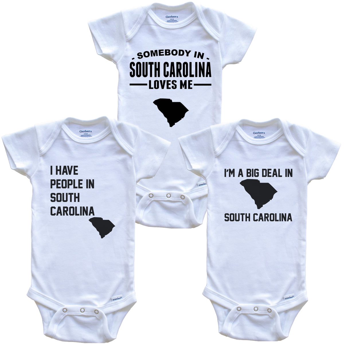 Somebody in South Carolina Loves Me Baby Bodysuit Bundle (3 Piece Gift Set)