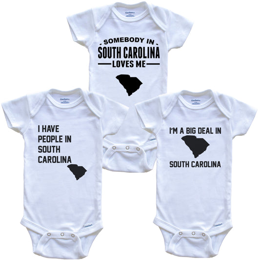 Somebody in South Carolina Loves Me Baby Bodysuit Bundle (3 Piece Gift Set)