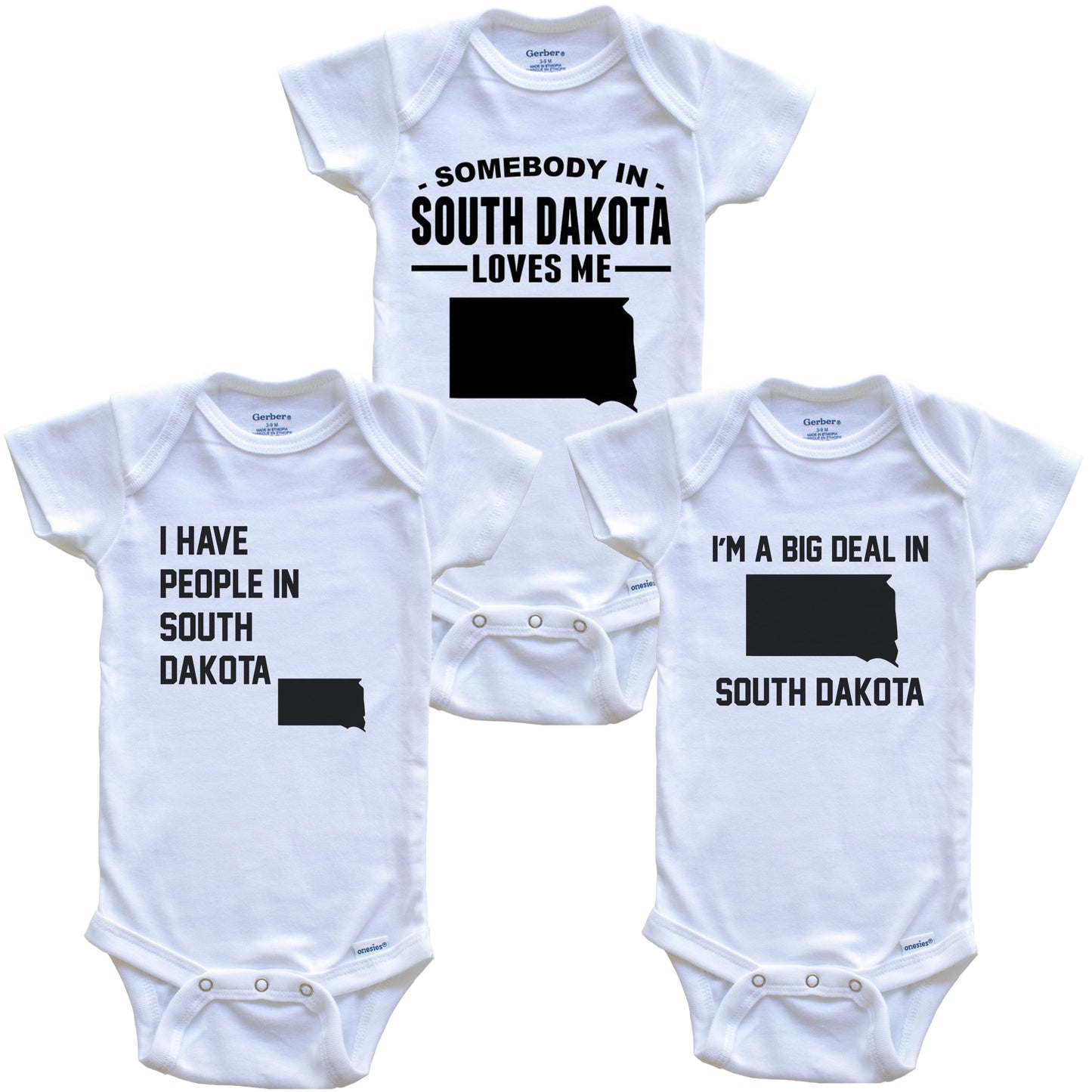 Somebody in South Dakota Loves Me Baby Bodysuit Bundle (3 Piece Gift Set)