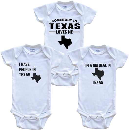 Somebody in Texas Loves Me Baby Bodysuit Bundle (3 Piece Gift Set)