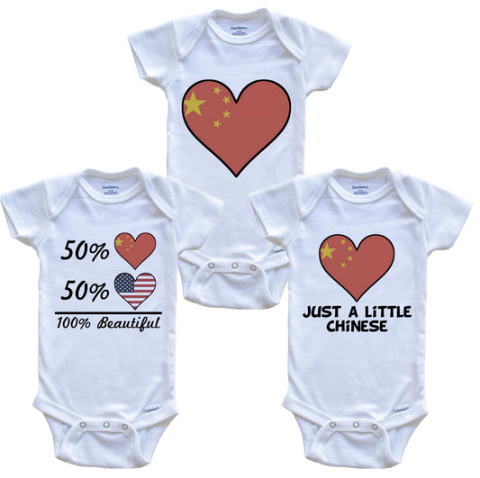 Chinese American Heart Flag Baby Bodysuit Bundle (3 Piece Set)