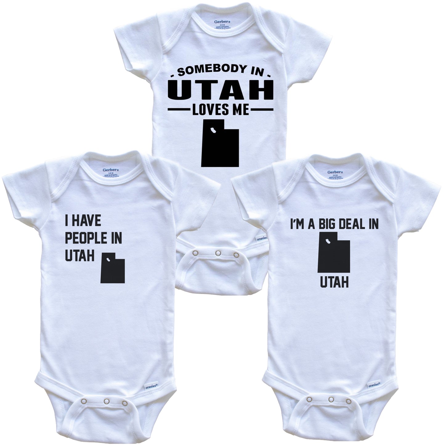 Somebody in Utah Loves Me Baby Bodysuit Bundle (3 Piece Gift Set)