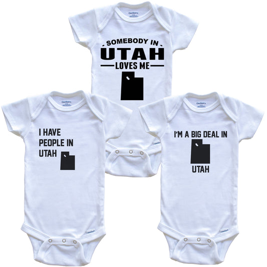 Somebody in Utah Loves Me Baby Bodysuit Bundle (3 Piece Gift Set)