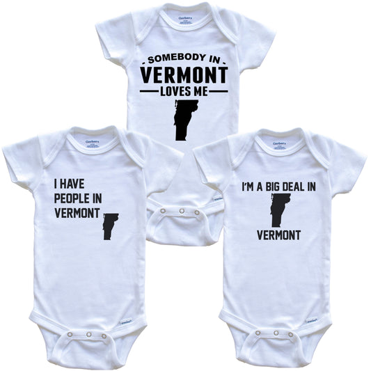 Somebody in Vermont Loves Me Baby Bodysuit Bundle (3 Piece Gift Set)