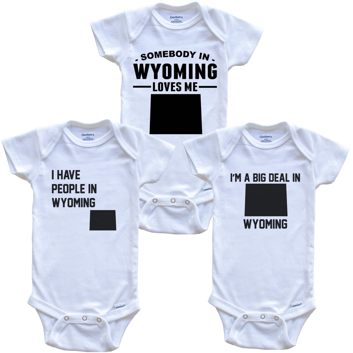 Somebody in Wyoming Loves Me Baby Bodysuit Bundle (3 Piece Gift Set)
