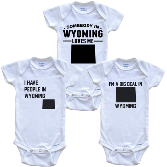 Somebody in Wyoming Loves Me Baby Bodysuit Bundle (3 Piece Gift Set)