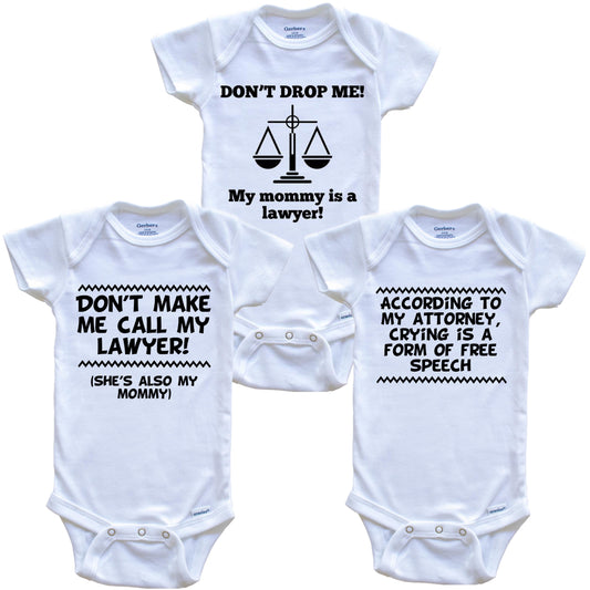 Mommy Is A Lawyer Funny Baby Bodysuit Bundle (3 Piece Gift Set)