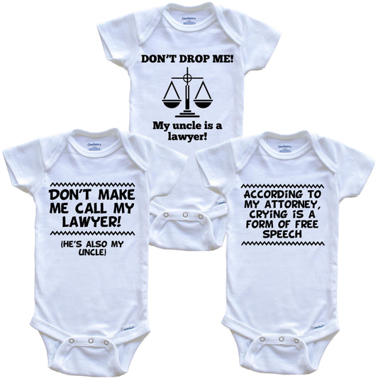 Uncle Is A Lawyer Funny Baby Bodysuit Bundle (3 Piece Gift Set)