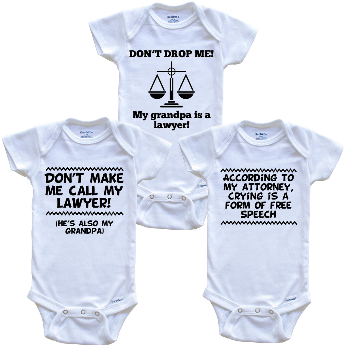 Grandpa Is A Lawyer Funny Baby Bodysuit Bundle (3 Piece Gift Set)