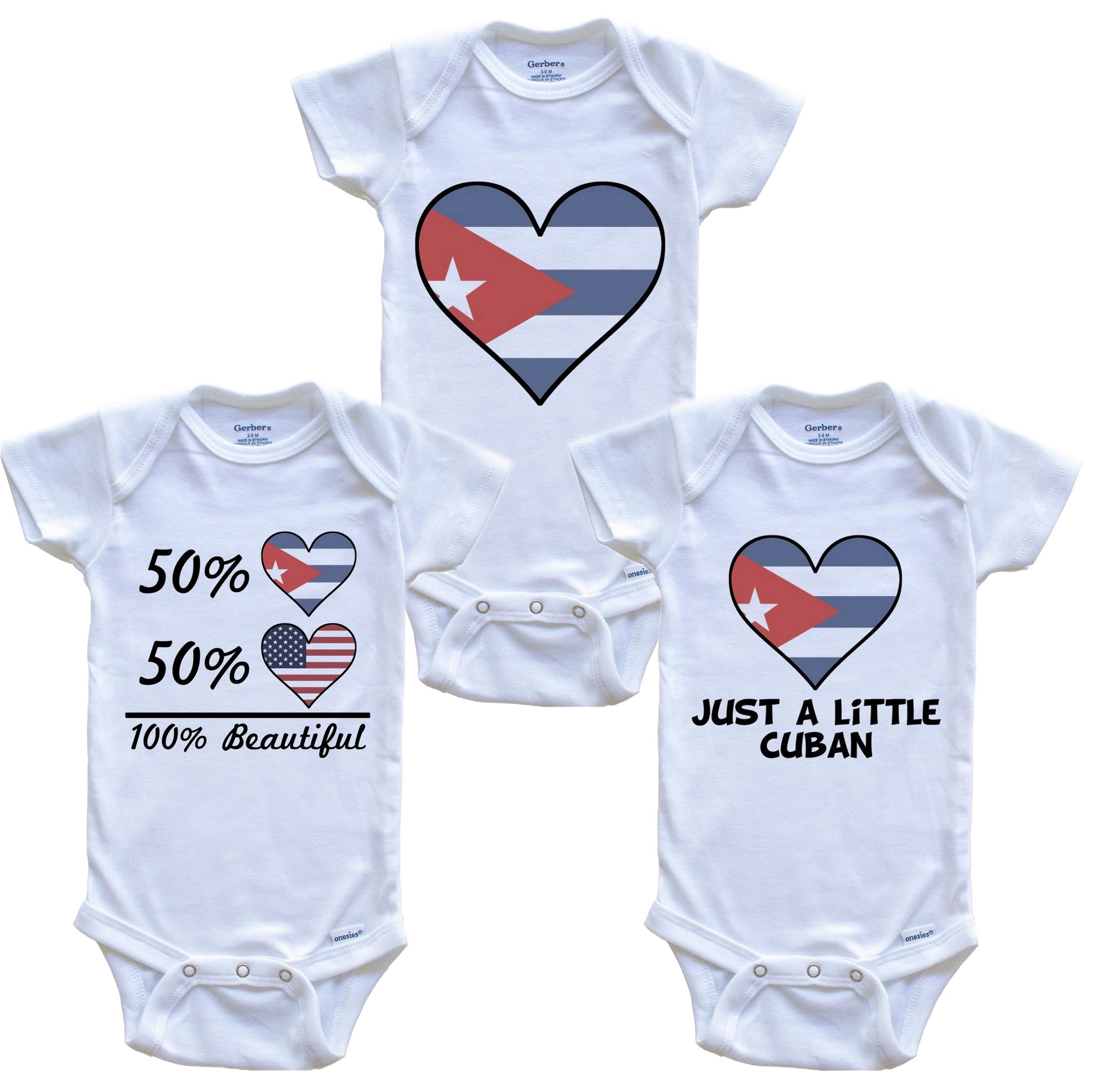 Cuban American Heart Flag Baby Bodysuit Bundle (3 Piece Set)