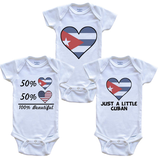 Cuban American Heart Flag Baby Bodysuit Bundle (3 Piece Set)