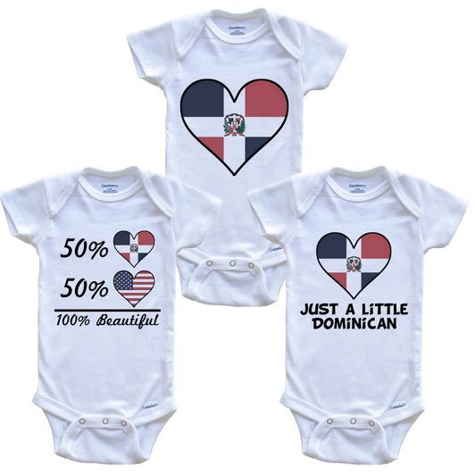 Dominican American Heart Flag Baby Bodysuit Bundle (3 Piece Set)