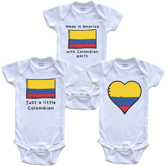 Made in America with Colombian Parts Funny Colombia Flag Baby Bodysuit Bundle (3 Piece Gift Set)