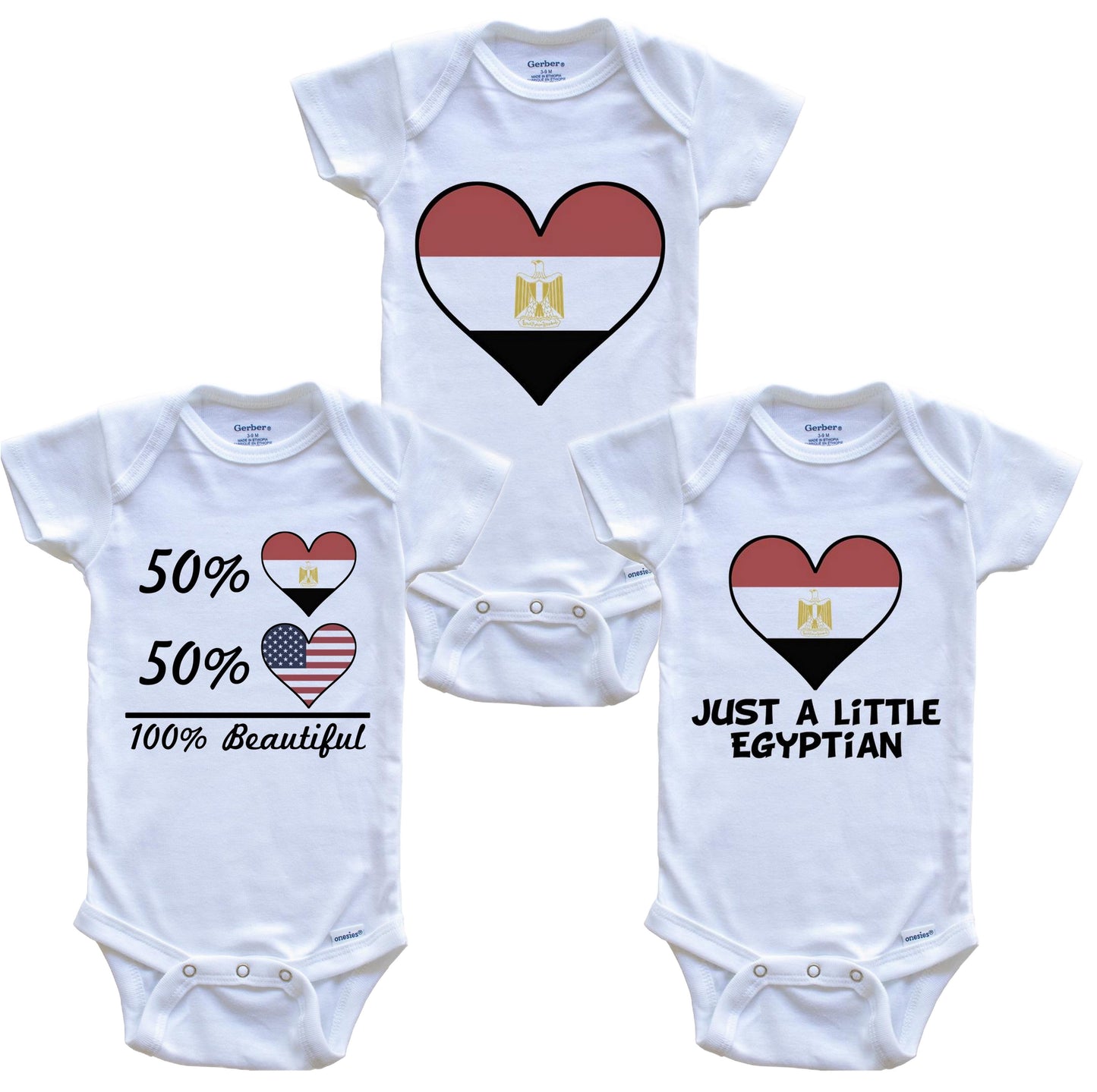 Egyptian American Heart Flag Baby Bodysuit Bundle (3 Piece Set)