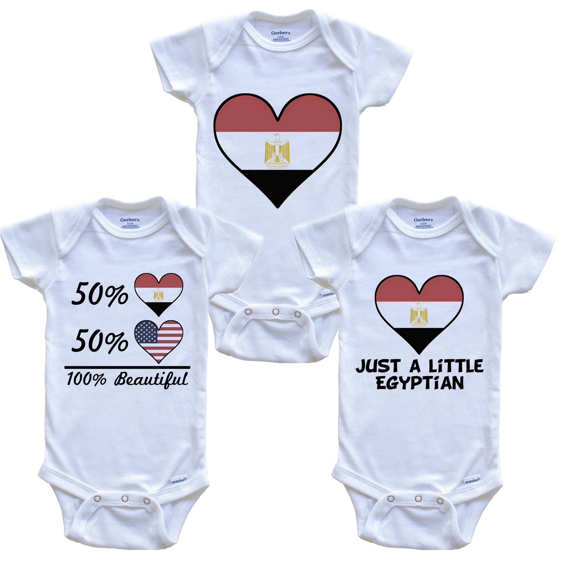 Egyptian American Heart Flag Baby Bodysuit Bundle (3 Piece Set)