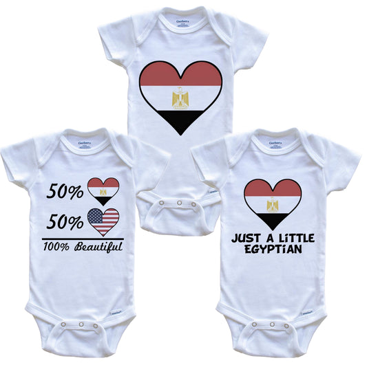 Egyptian American Heart Flag Baby Bodysuit Bundle (3 Piece Set)