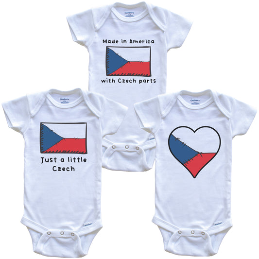 Made in America with Czech Parts Funny Czech Republic Flag Baby Bodysuit Bundle (3 Piece Gift Set)