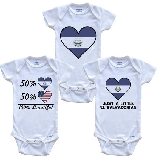 Salvadoran American Heart Flag Baby Bodysuit Bundle (3 Piece Set)