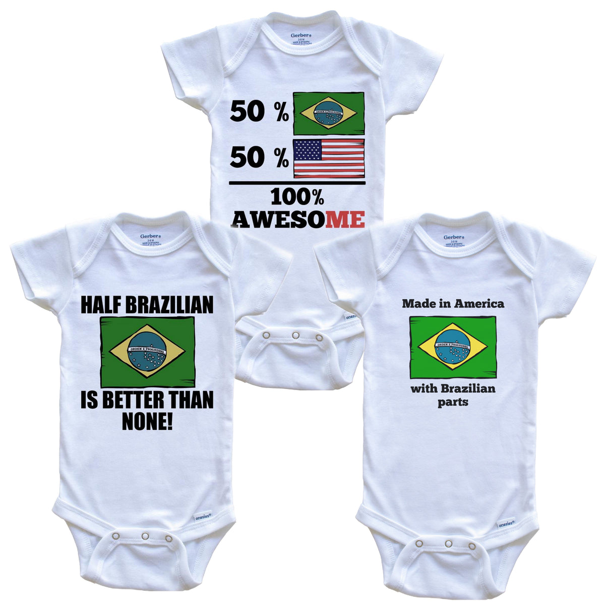 Brazilian American Baby Bodysuit Bundle (3 Piece Set)