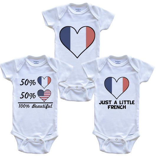 French American Heart Flag Baby Bodysuit Bundle (3 Piece Set)