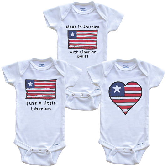Made in America with Liberian Parts Funny Liberia Flag Baby Bodysuit Bundle (3 Piece Gift Set)