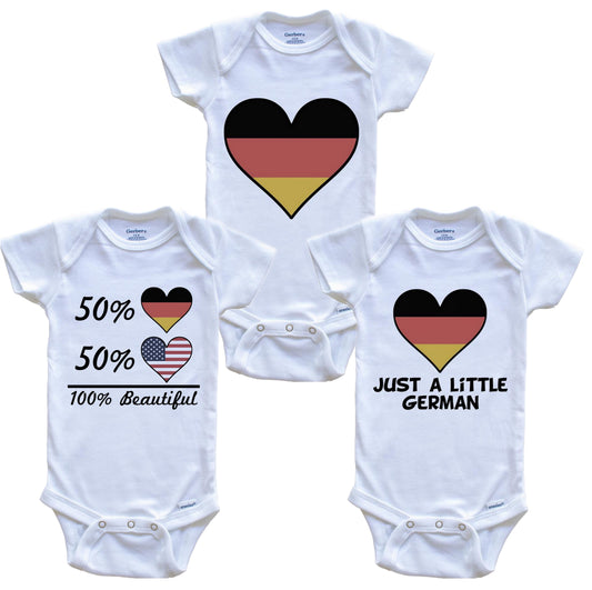 German American Heart Flag Baby Bodysuit Bundle (3 Piece Set)