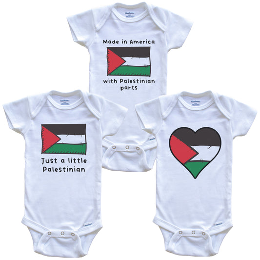 Made in America with Palestinian Parts Funny Palestine Flag Baby Bodysuit Bundle (3 Piece Gift Set)