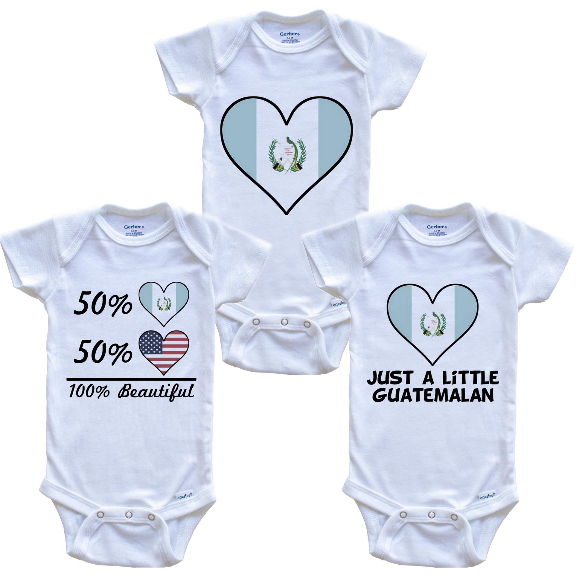 Guatemalan American Heart Flag Baby Bodysuit Bundle (3 Piece Set)