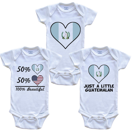 Guatemalan American Heart Flag Baby Bodysuit Bundle (3 Piece Set)