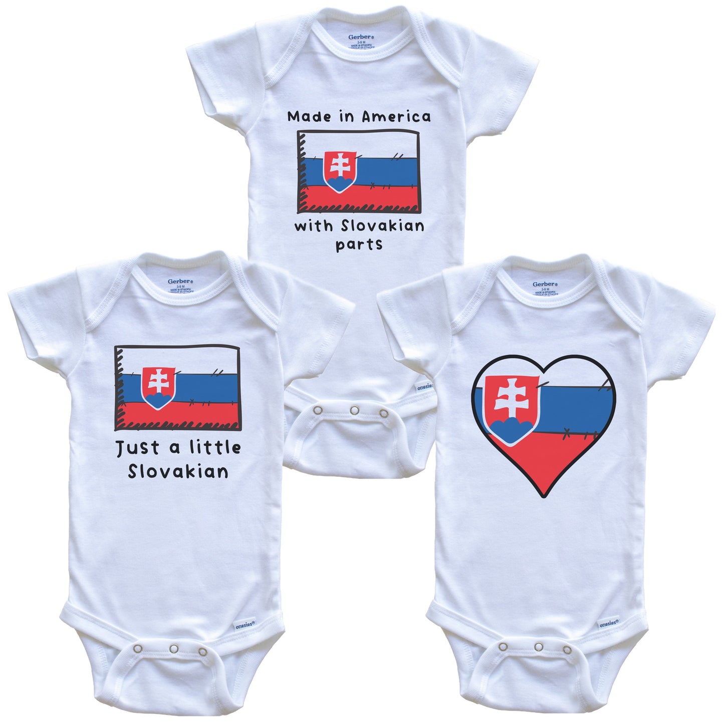 Made in America with Slovakian Parts Funny Slovakia Flag Baby Bodysuit Bundle (3 Piece Gift Set)