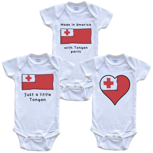 Made in America with Tongan Parts Funny Tonga Flag Baby Bodysuit Bundle (3 Piece Gift Set)