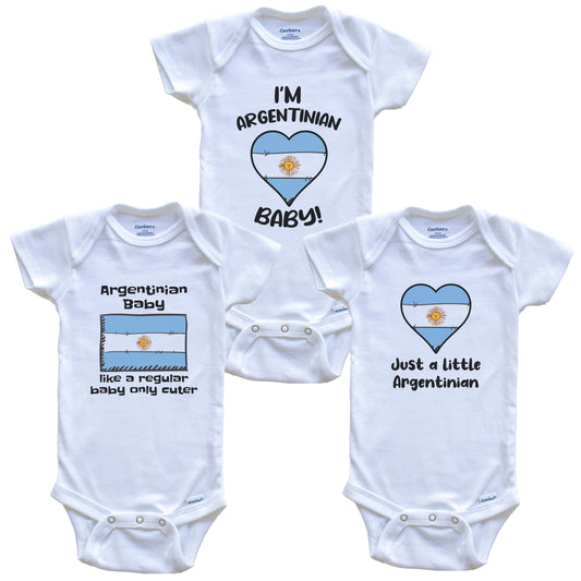 Argentinian Baby Bodysuits Funny Argentina Flag 3 Piece Gift Set