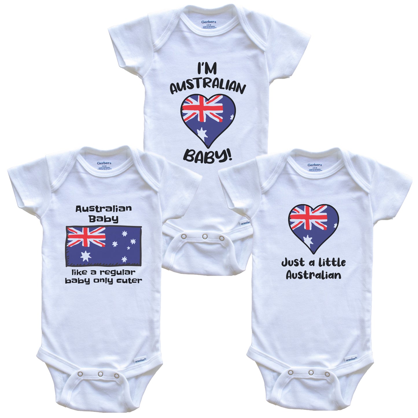 Australian Baby Bodysuits Funny Australia Flag 3 Piece Gift Set