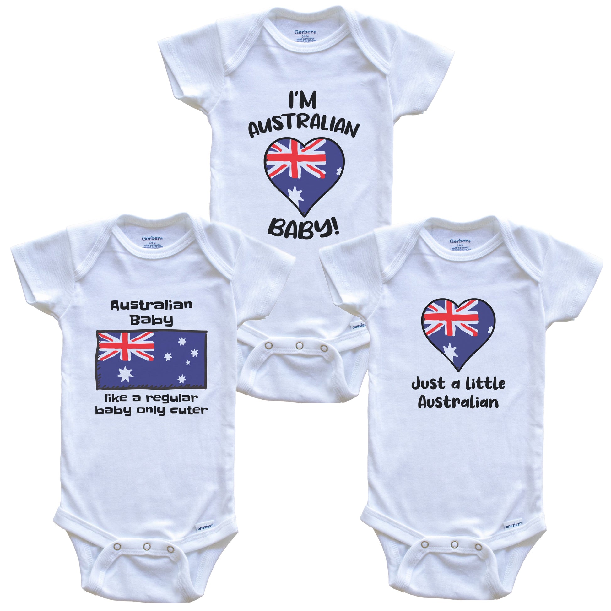 Australian Baby Bodysuits Funny Australia Flag 3 Piece Gift Set
