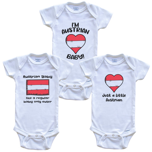 Austrian Baby Bodysuits Funny Austria Flag 3 Piece Gift Set