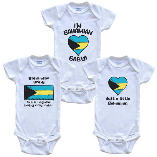 Bahamian Baby Bodysuits Funny Bahamas Flag 3 Piece Gift Set